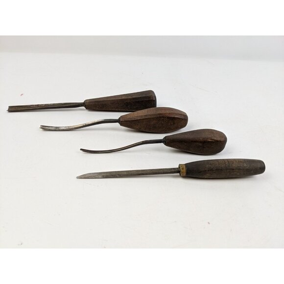 Vintage Buck Brothers Tools Wood Carving Chisel Set Of 4 Wood Handle - Picture 5 of 8